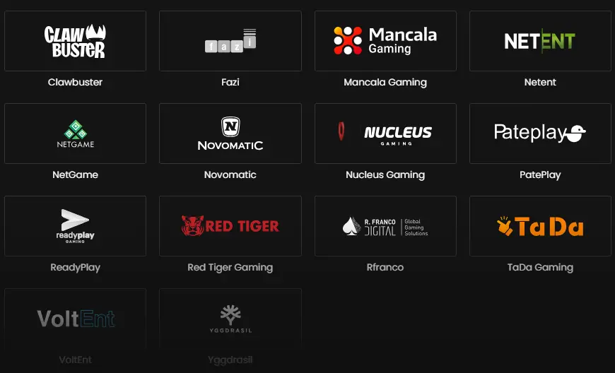LuckyRollers game lobby with provider filter and software provider logos